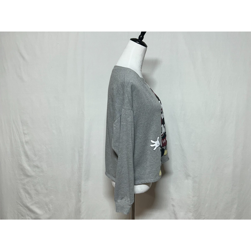 Disney Mickey Mouse Sweatshirt Womens Medium Gray Front All Over Print Crew Neck - Picture 4 of 12